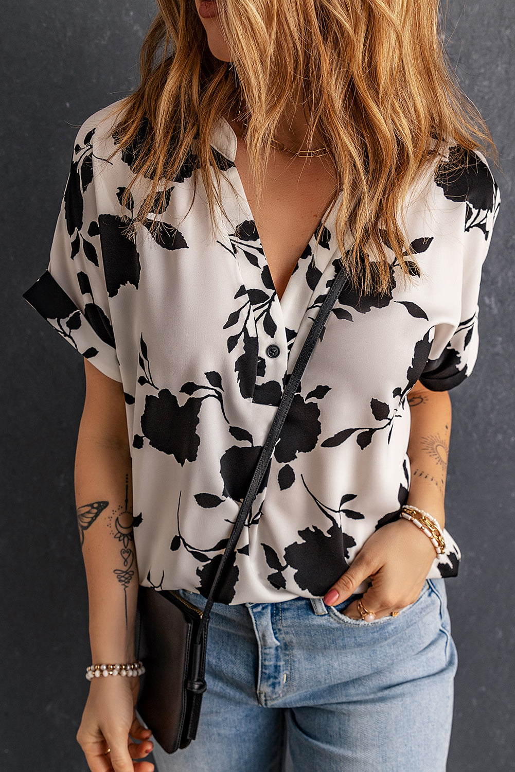 Floral Printed Short Sleeve Blouse