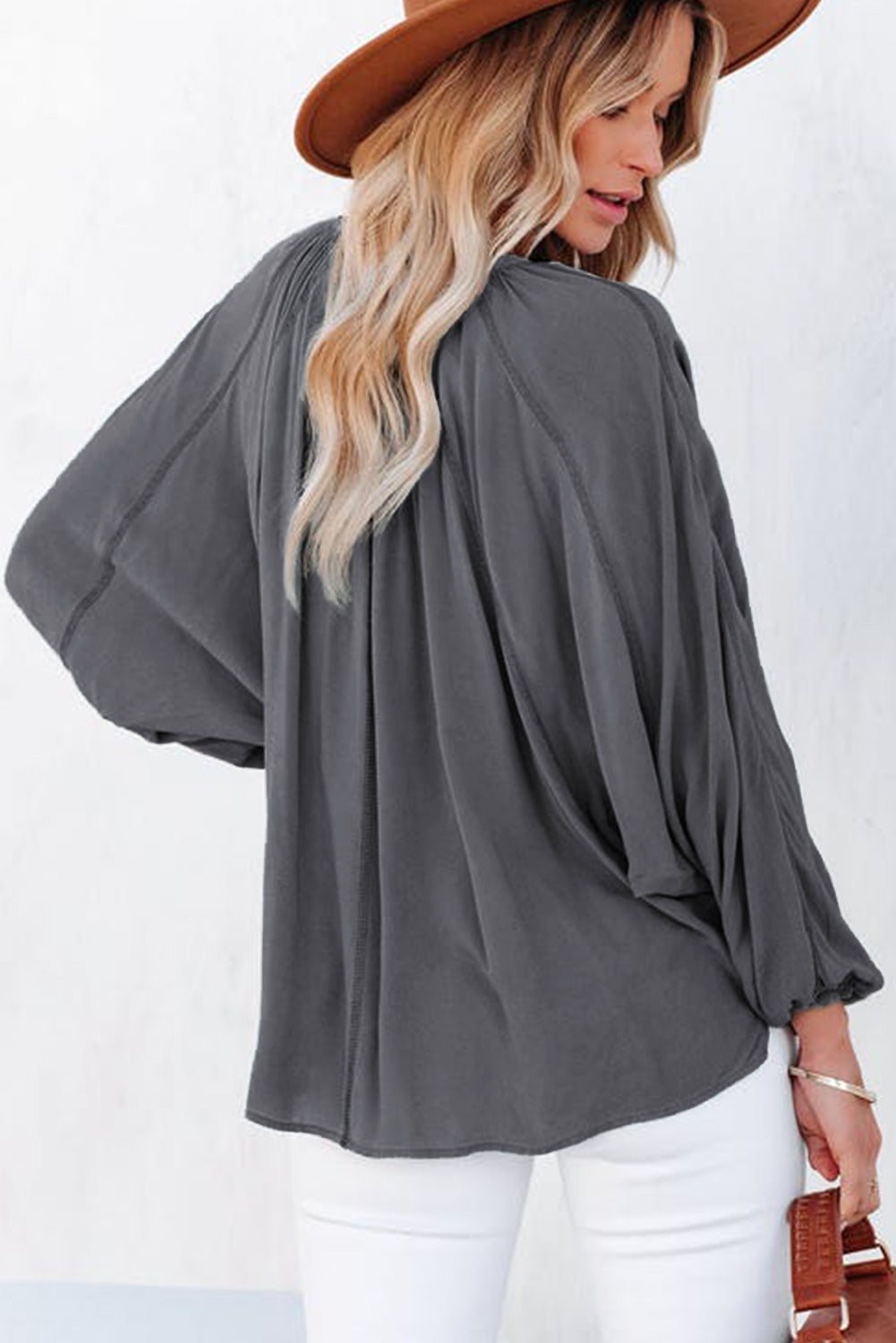 Gray Split V Neck Dolman Top