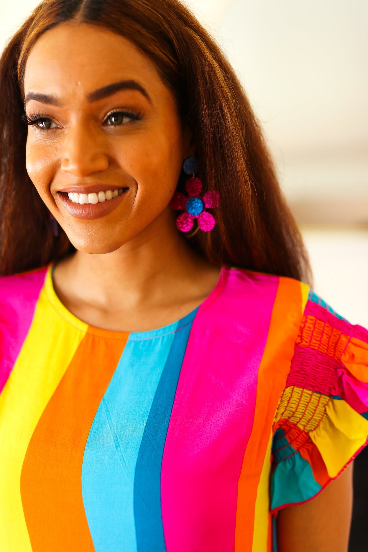 Blue & Magenta Glitter Mod Daisy Earrings