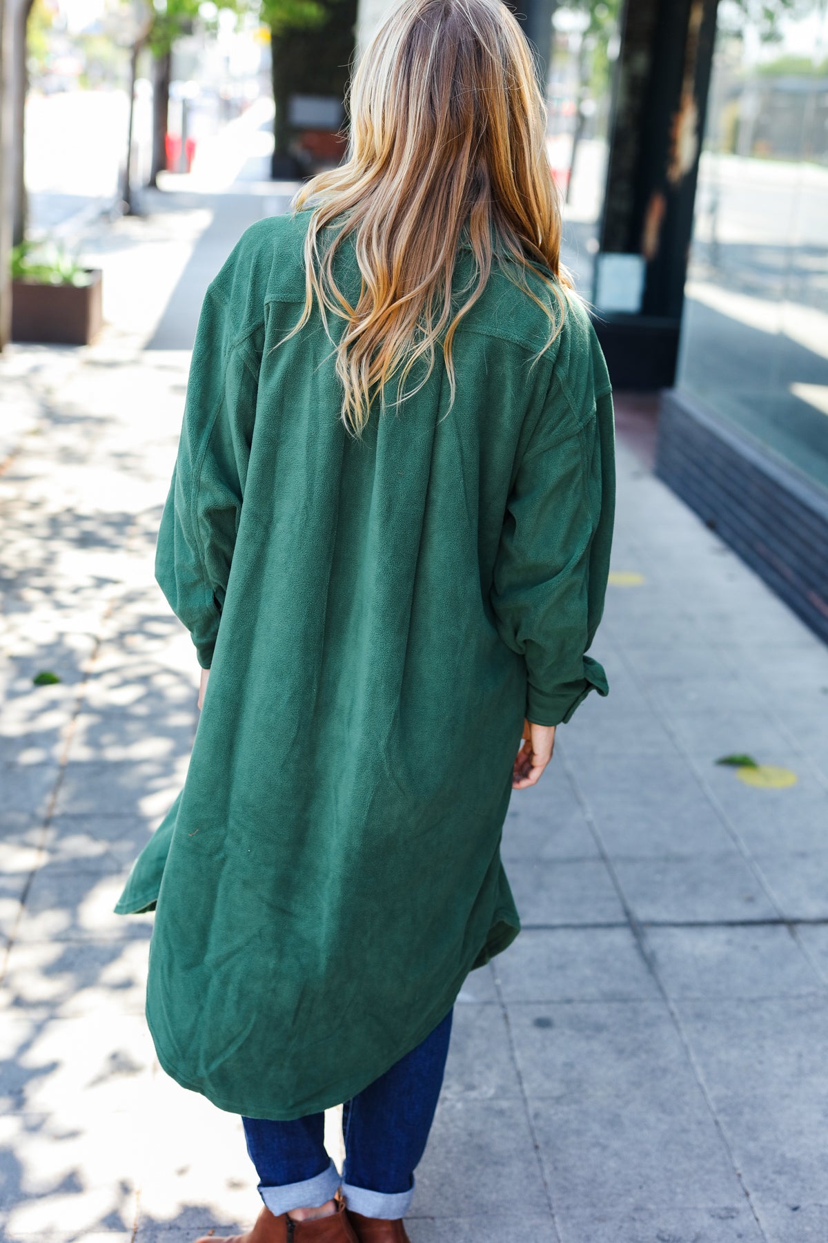 Turn Heads Forest Green Fleece Button Down Duster Jacket