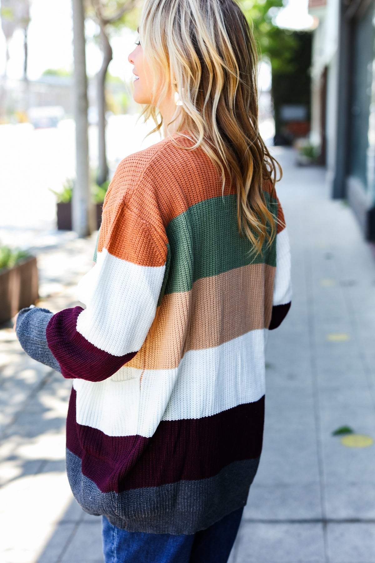 Put Together Plum & Olive Color Block Open Cardigan