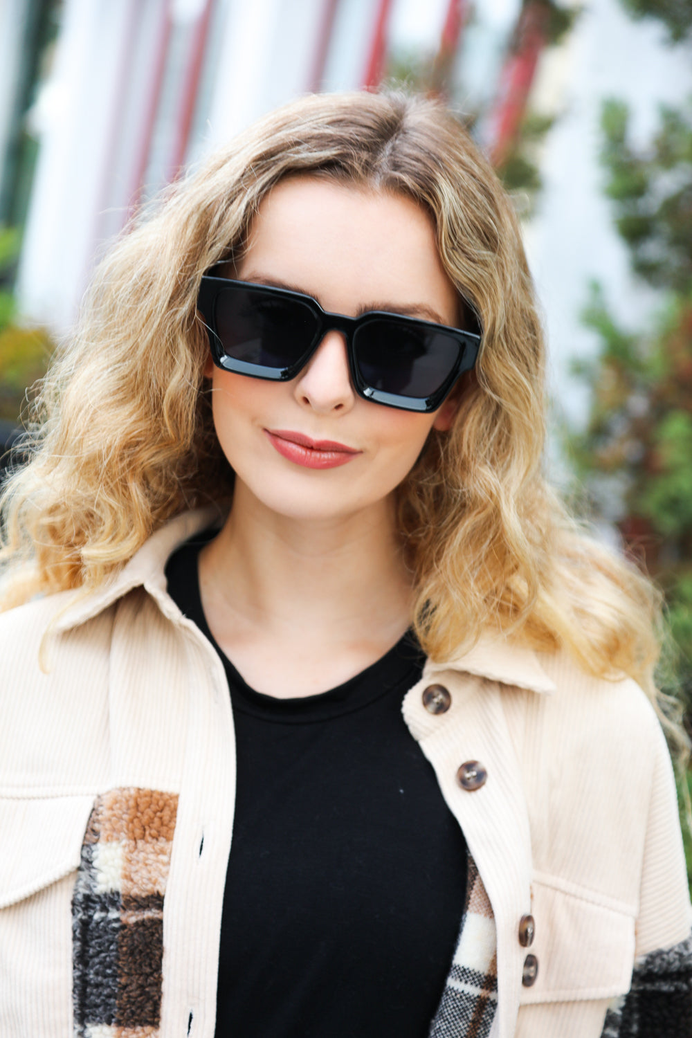 Black Thick Frame Rectangle Sunglasses