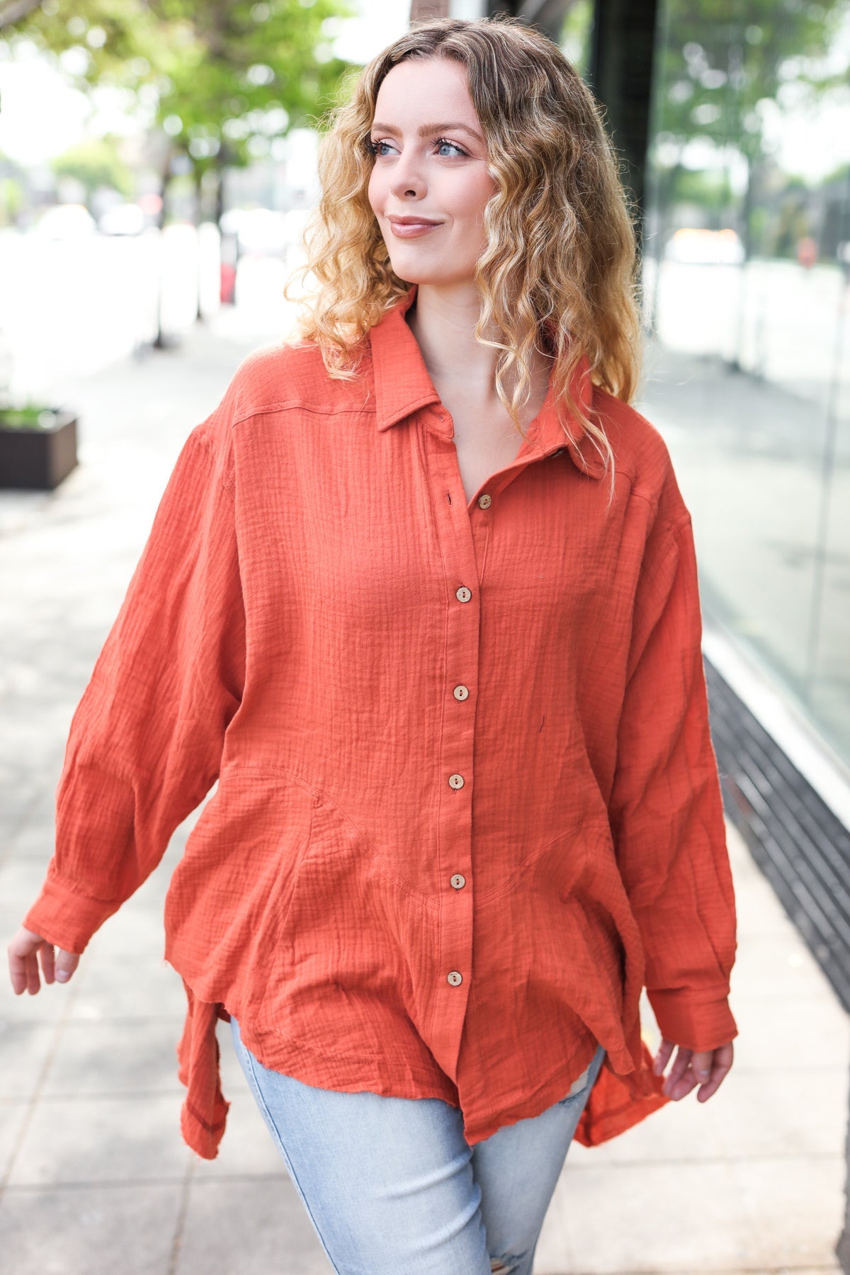 Everyday Rust Button Down Sharkbite Cotton Tunic Top