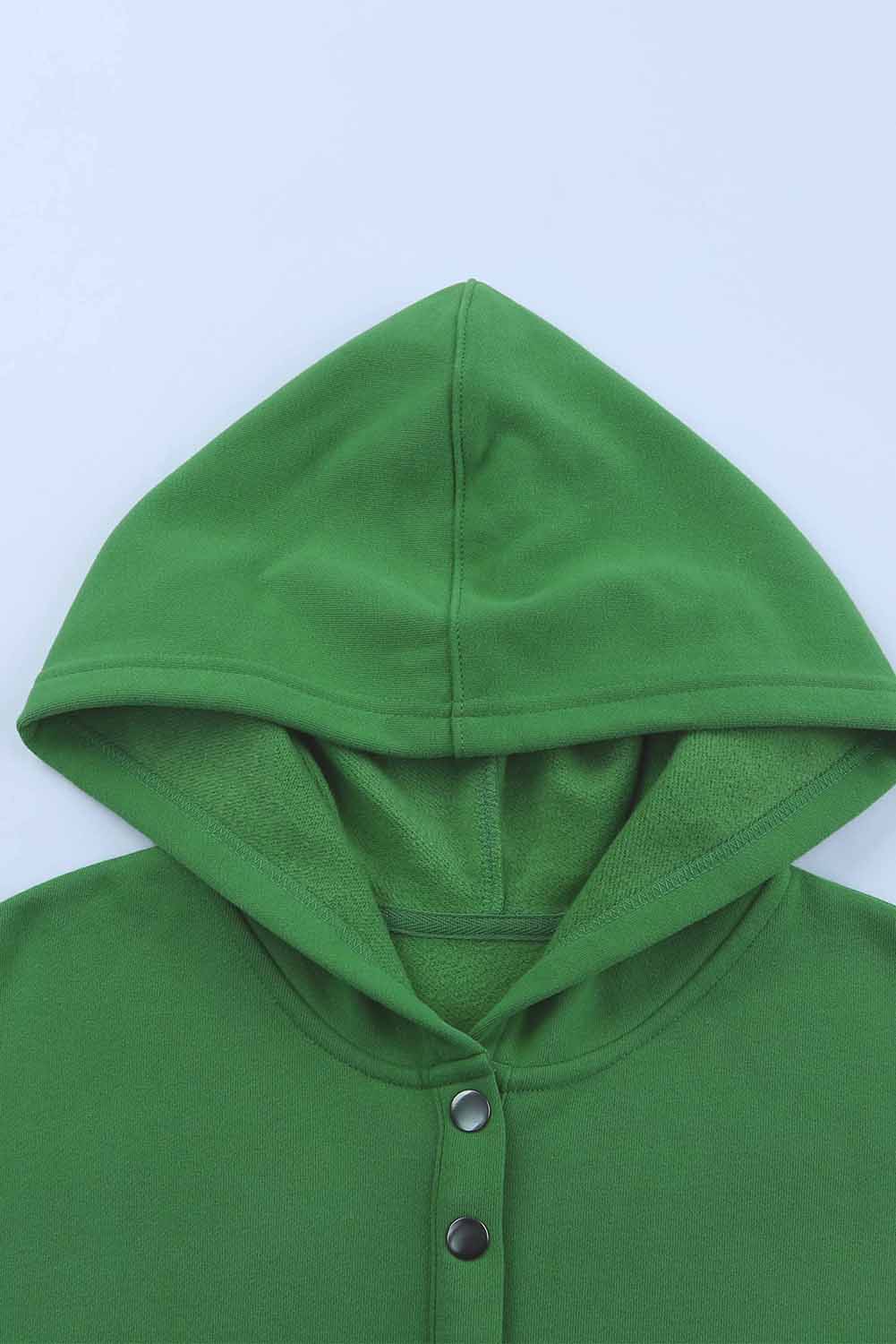 Green Batwing Sleeve Pocketed Henley Hoodie