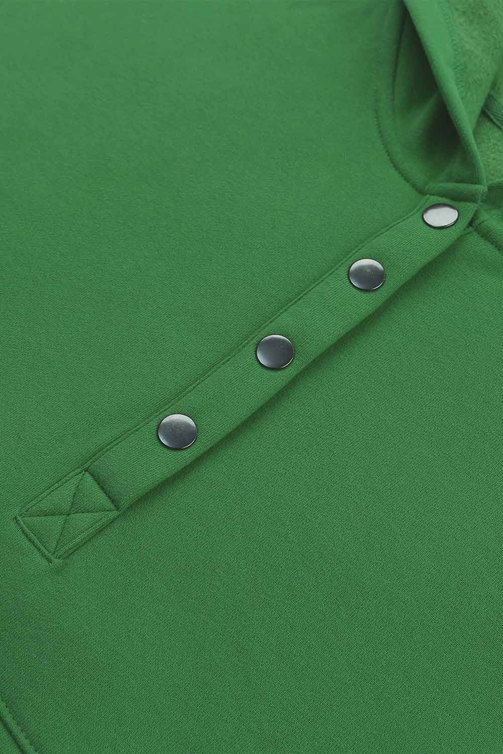 Green Batwing Sleeve Pocketed Henley Hoodie