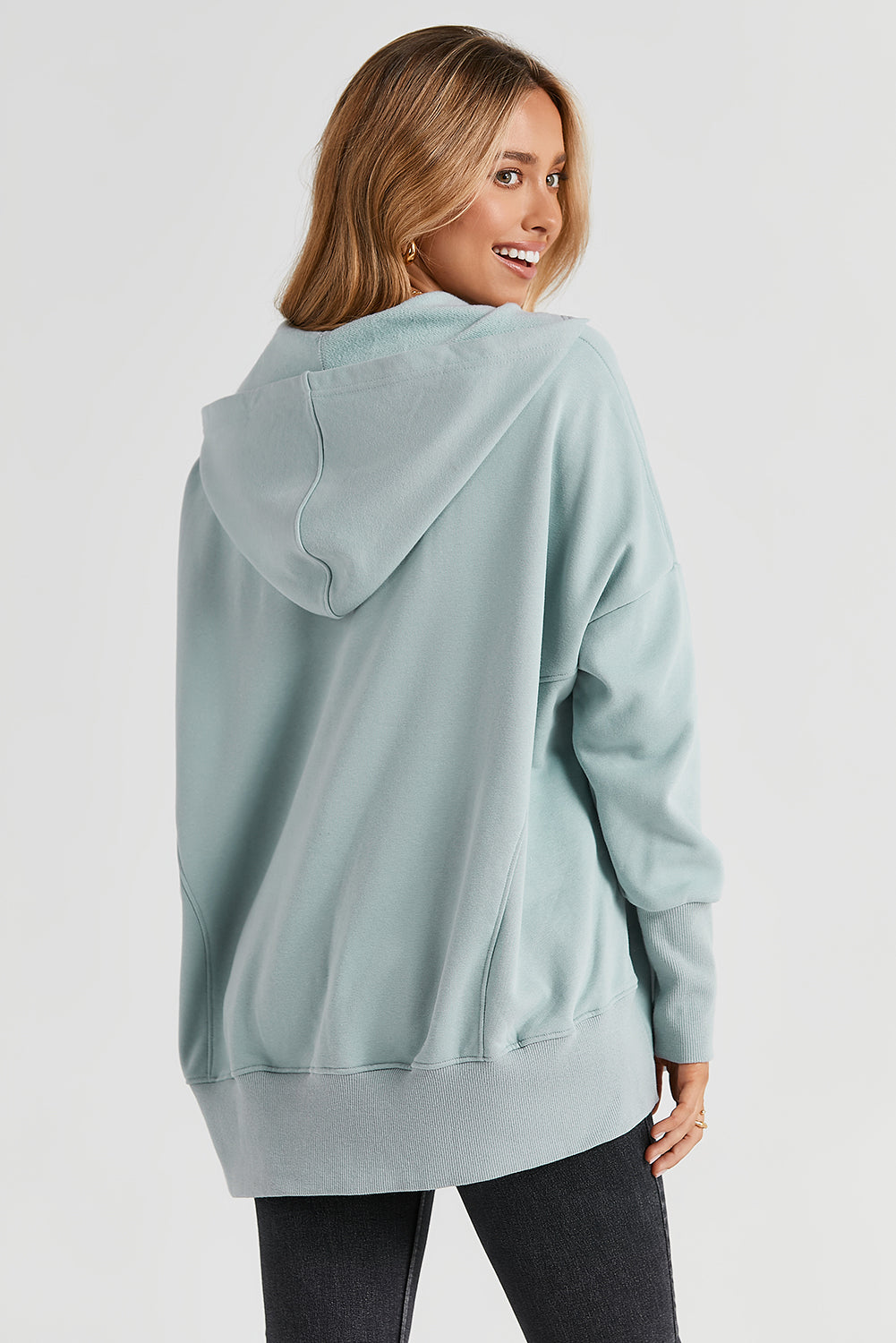 Gray Batwing Sleeve Pocketed Henley Hoodie