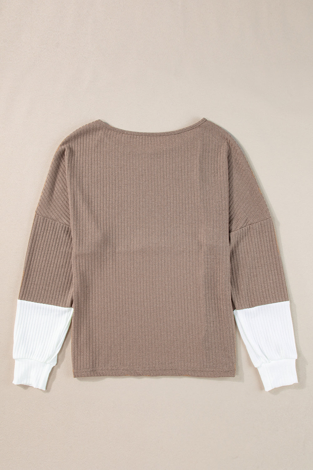 Parchment Ribbed Knit Color Block Drop Shoulder Top