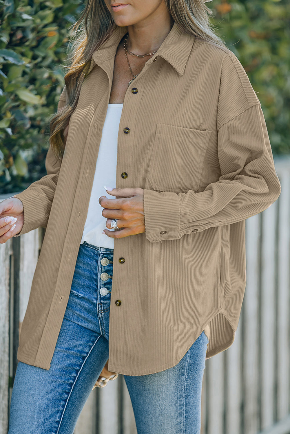 Khaki Corduroy Button Pocket Shirt