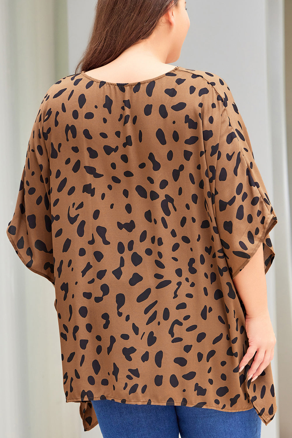 Leopard Plus Size Leopard Batwing Sleeve Tunic Top