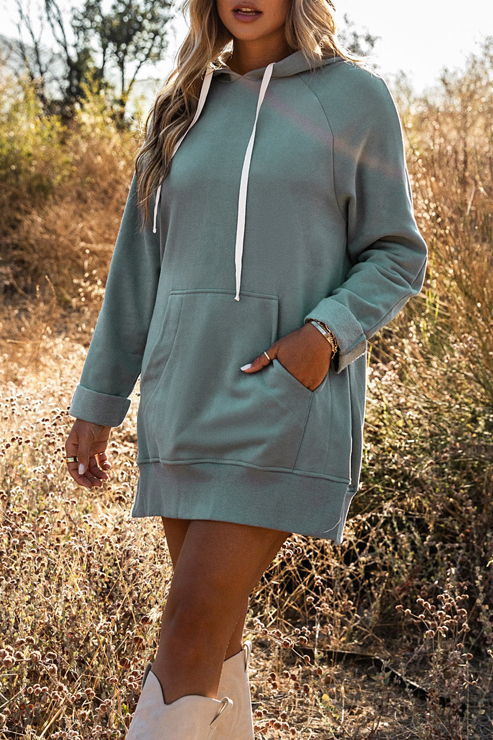 Blue Kangaroo Pocket Oversized Hoodie with Slits