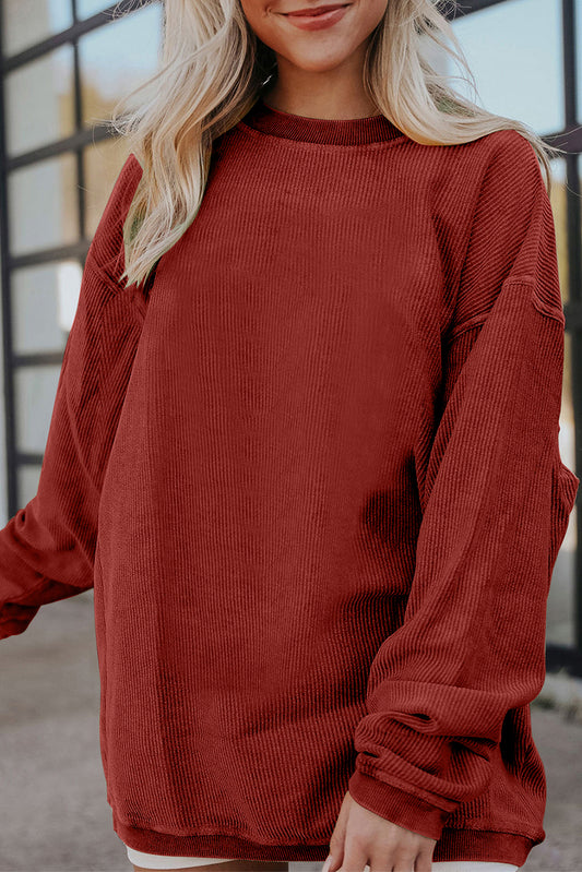 Racing Red Ribbed Corduroy Oversized Sweatshirt