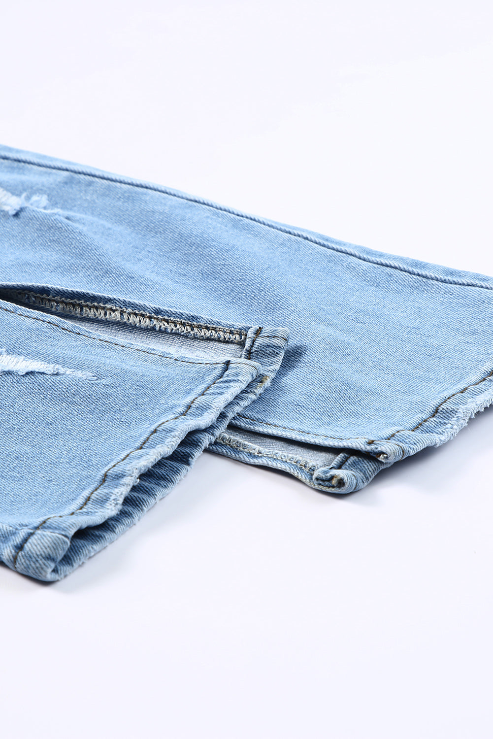 Sky Blue Side Splits Ripped Straight Leg High Waist Jeans