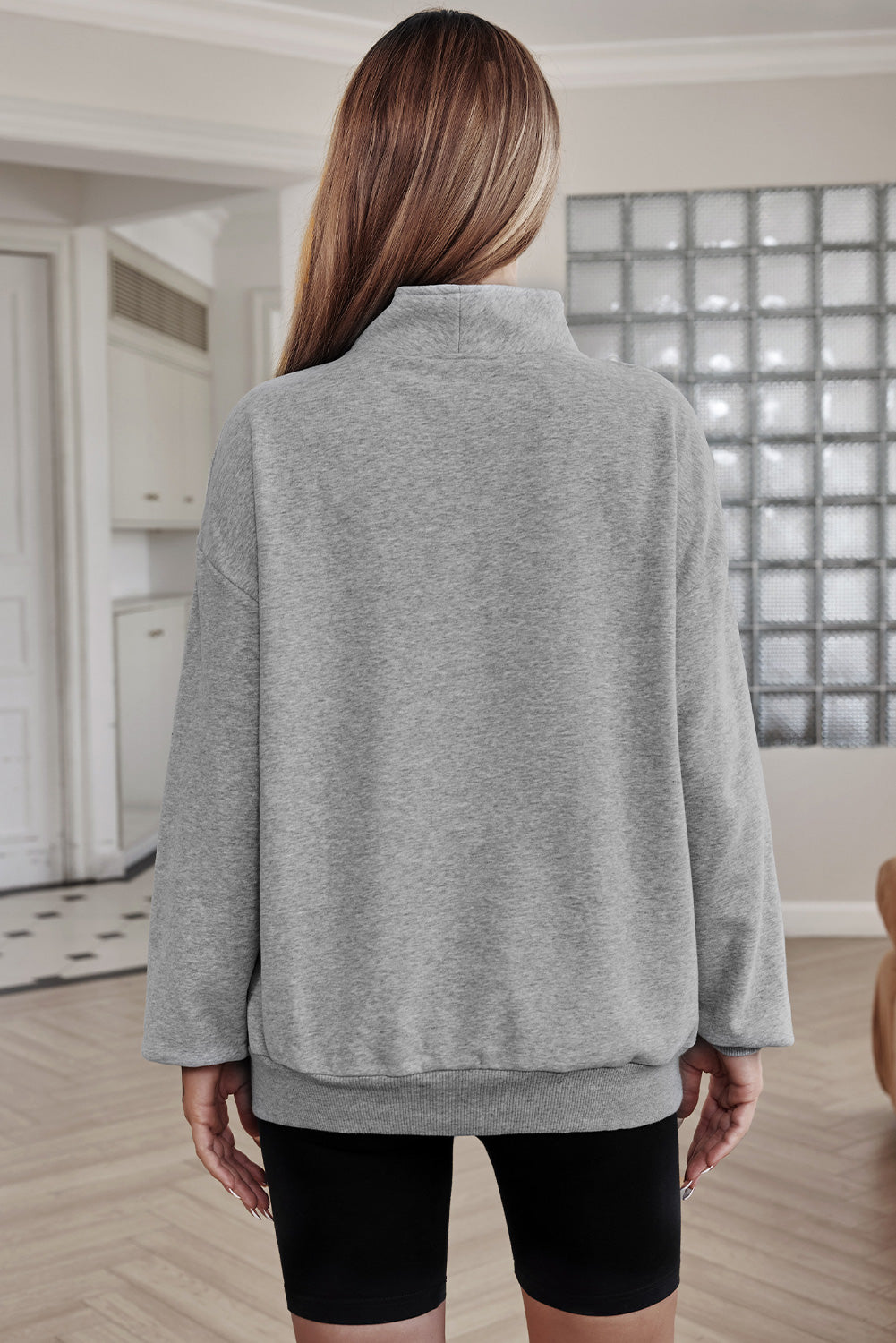 Gray Zipped Funnel Neck Kangaroo Pocket Sweatshirt