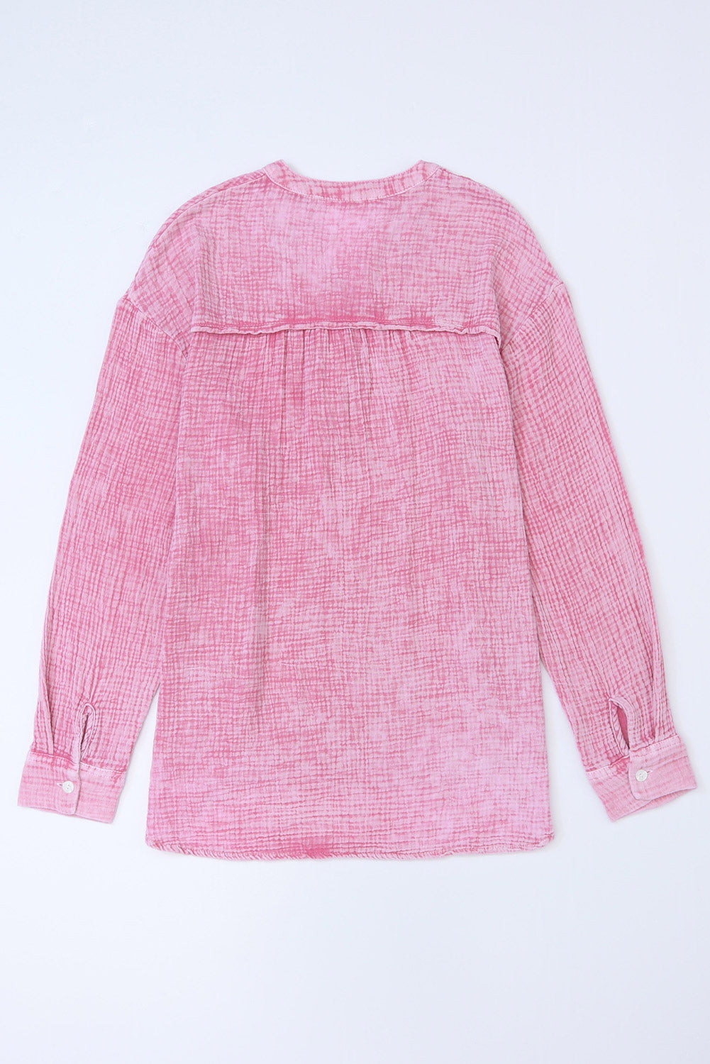 Pink Crinkle Textured Loose Henley Top