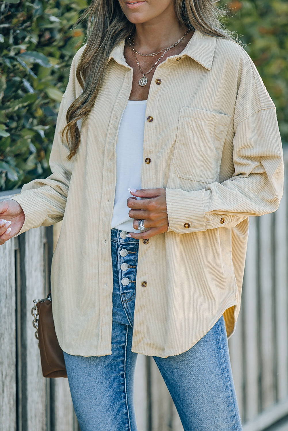 Beige Corduroy Button Pocket Shirt