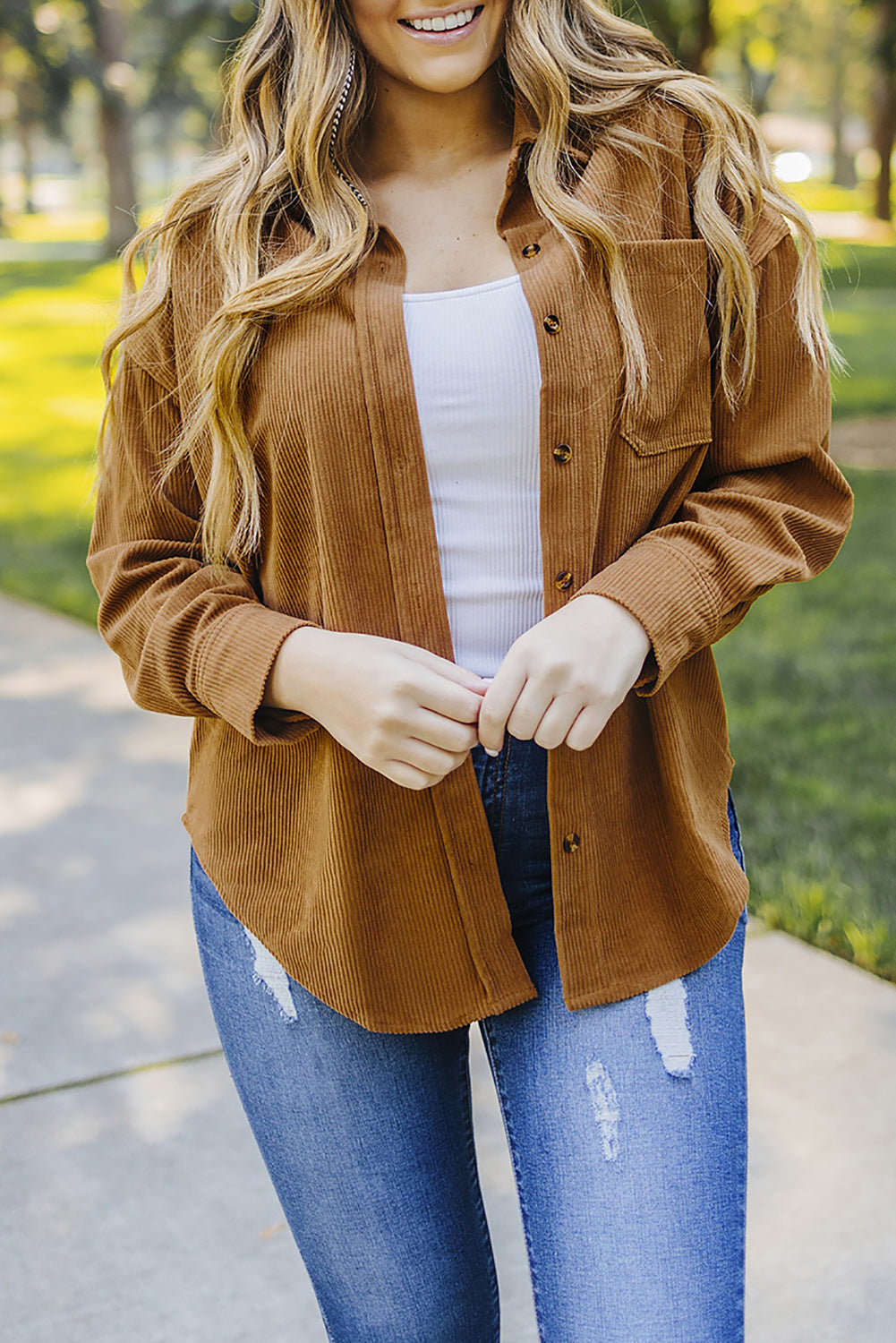 Brown Corduroy Button Pocket Shirt