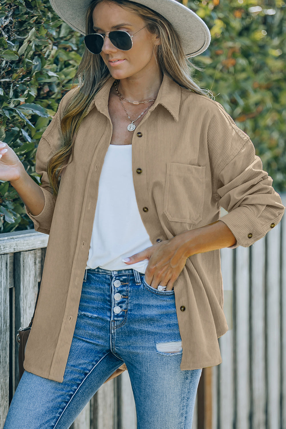 Khaki Corduroy Button Pocket Shirt