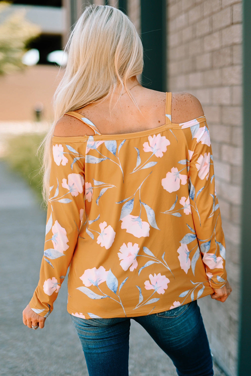 Yellow Cold Shoulder Long Sleeve Floral Top