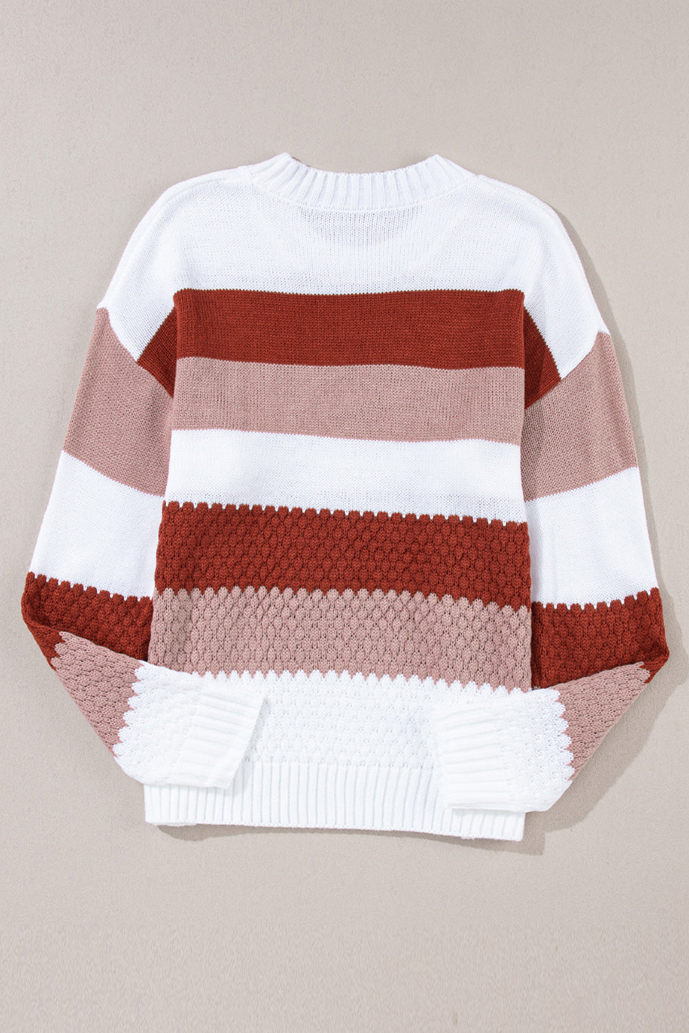 Red Stripe Cable Knit Drop Shoulder Sweater