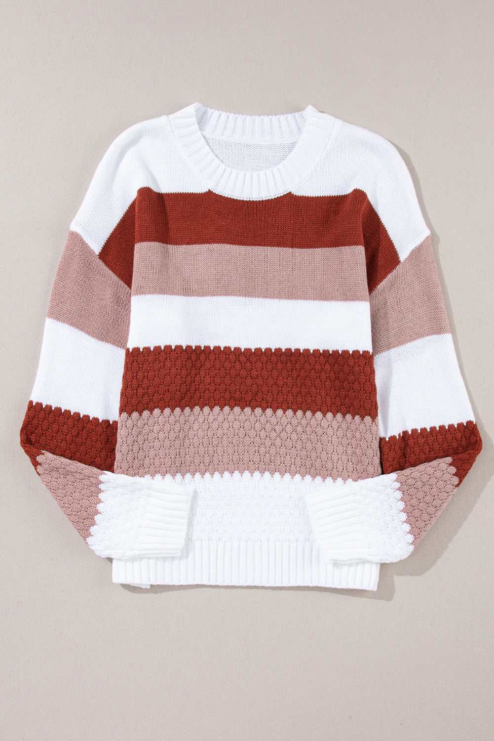 Red Stripe Cable Knit Drop Shoulder Sweater