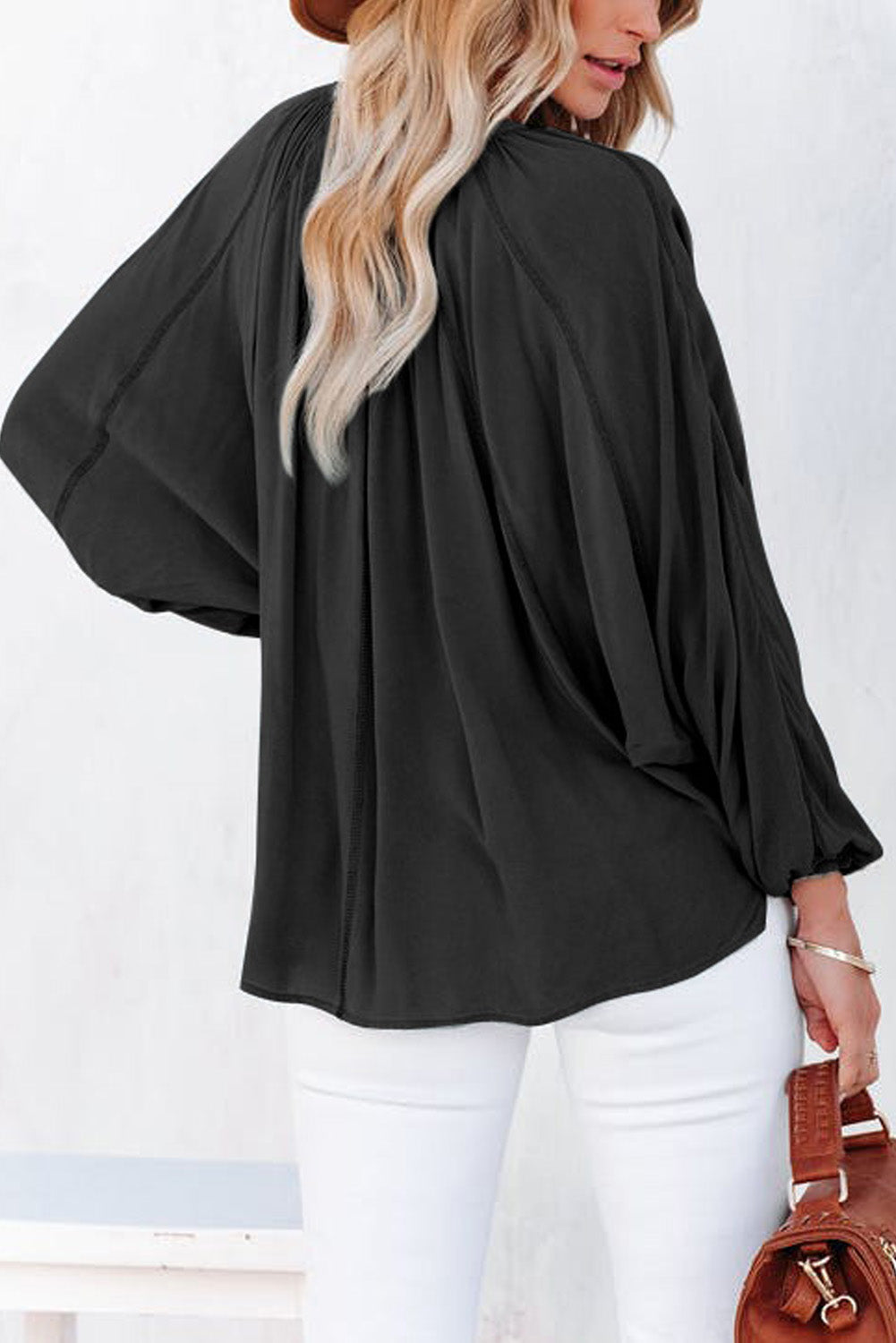 Black Split V Neck Dolman Top