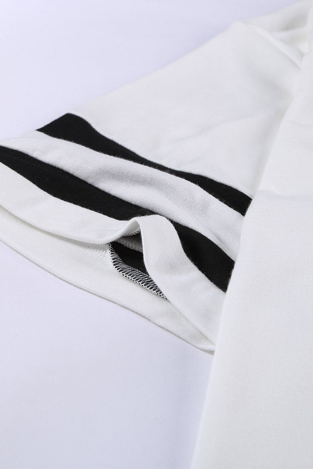 White Plus Size Stripes Stitching Sleeve V Neck T-shirt