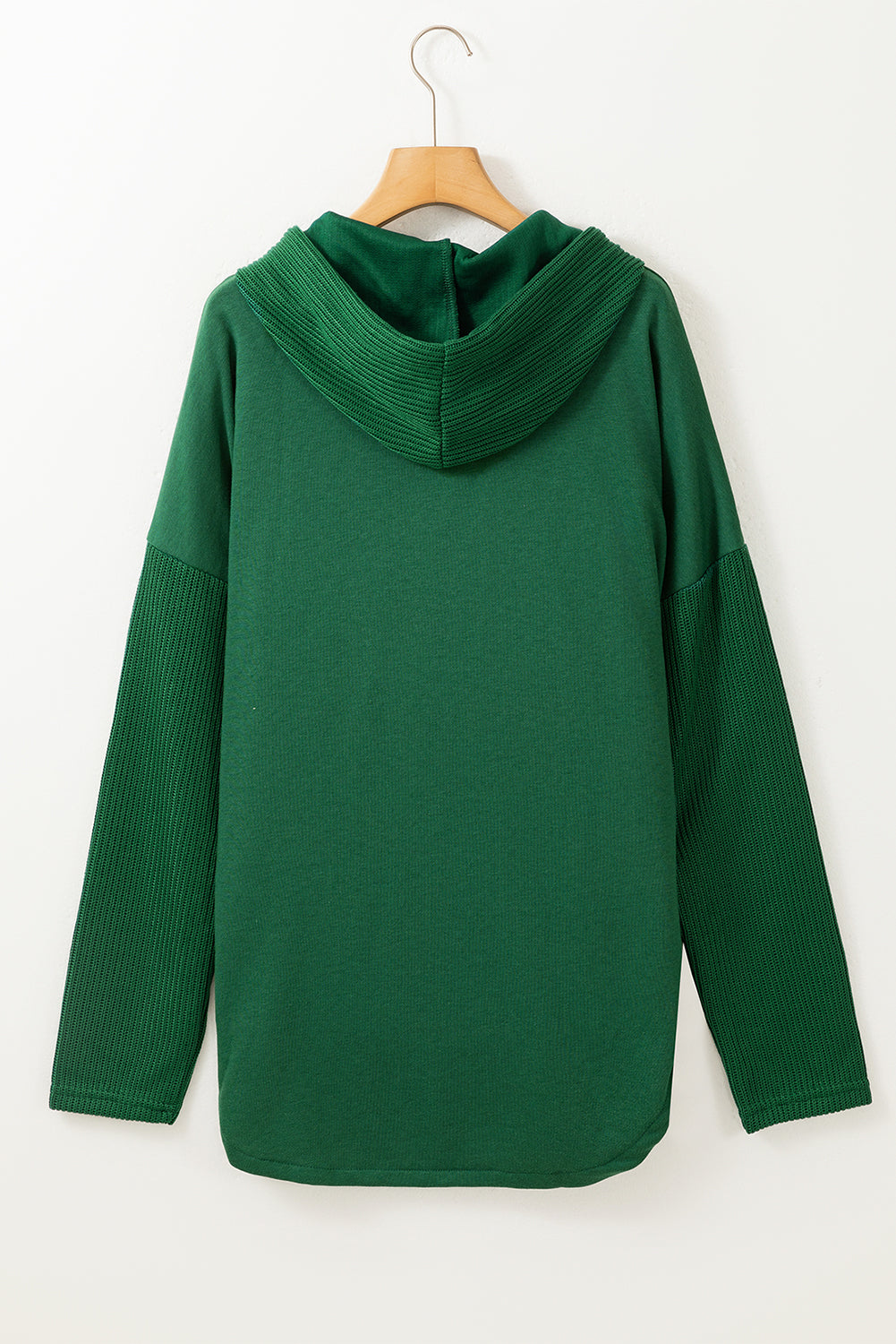 Blackish Green Button Up Contrast Knitted Sleeves Hooded Jacket