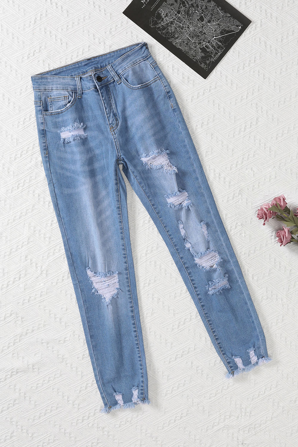 Light Blue Distressed Boyfriend Denim Pants