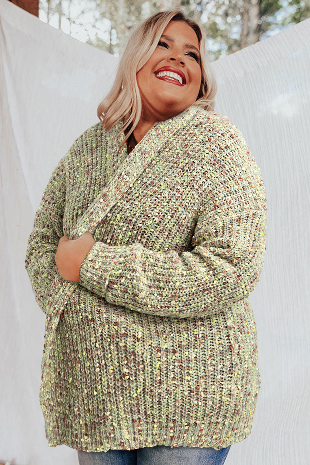 Sage Green Open Front Knit Plus Size Cozy Cardigan