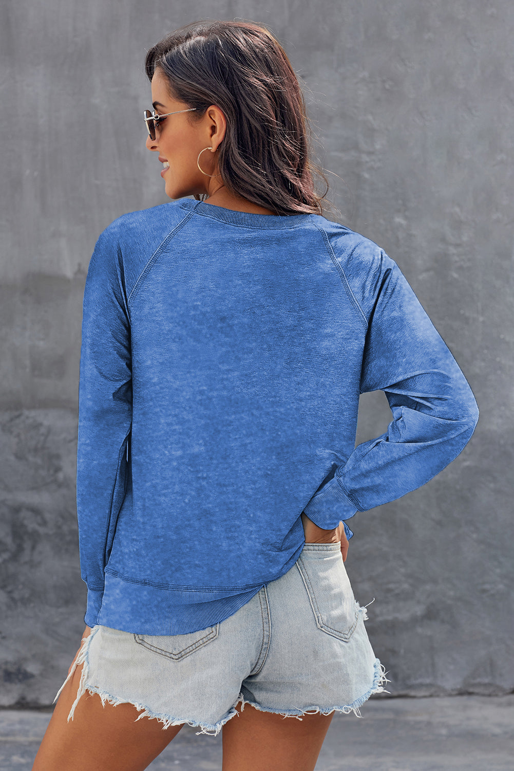 Sky Blue Crew Neck Long Sleeve Sweatshirt