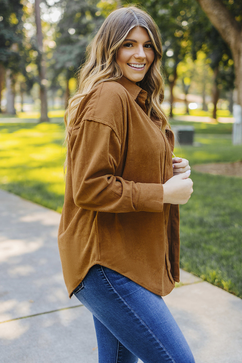 Brown Corduroy Button Pocket Shirt