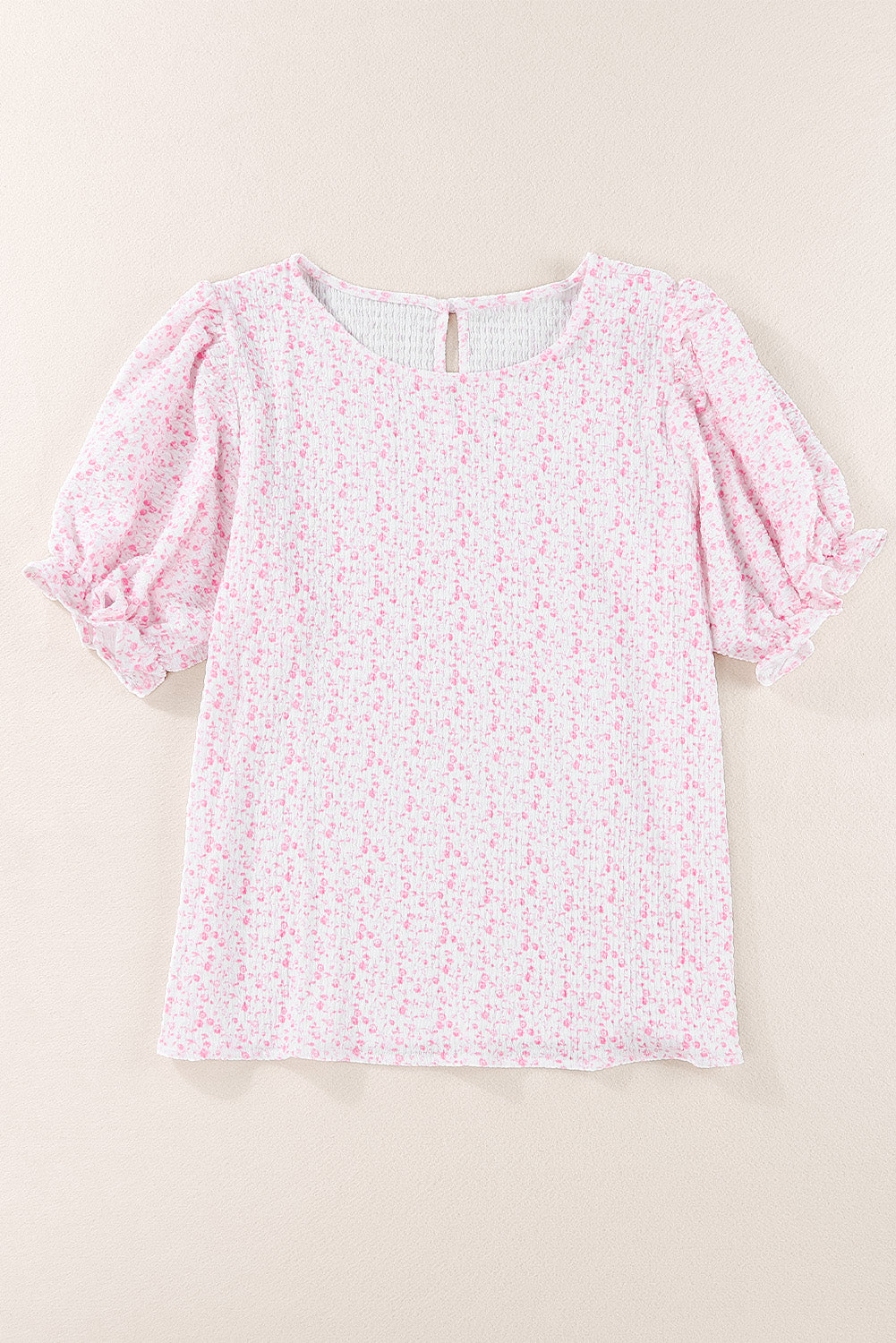 Pink Floral Smocked Puff Sleeve Blouse