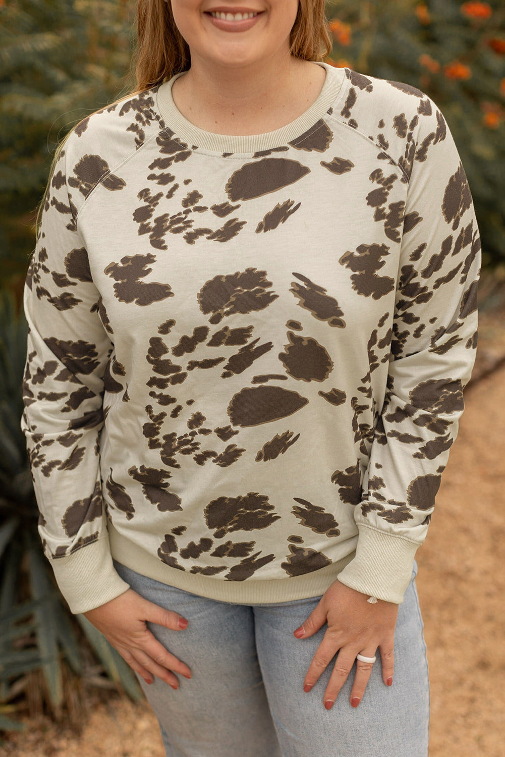 Plus Size Crew Neck Animal Print Pullover Sweatshirt