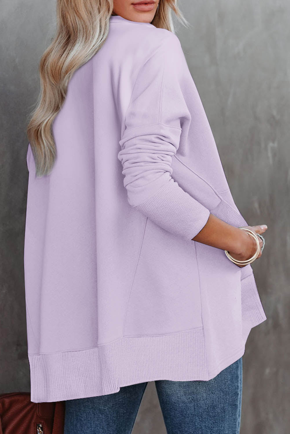 Purple Oversized Quarter-Zip Pullover Sweatshirt