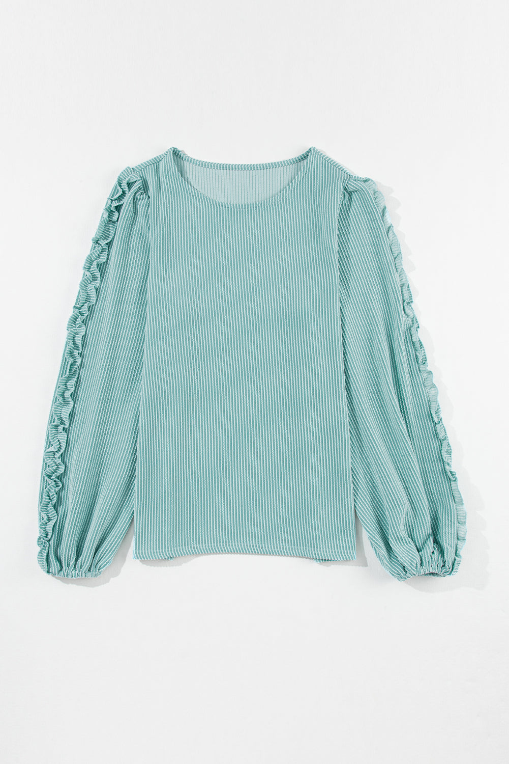 Moonlight Jade Ruffled Sleeve Corded Textured Blouse