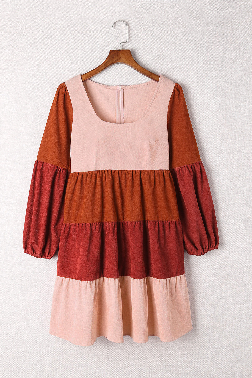 Corduroy Striped Square Neck Long Sleeve Dress