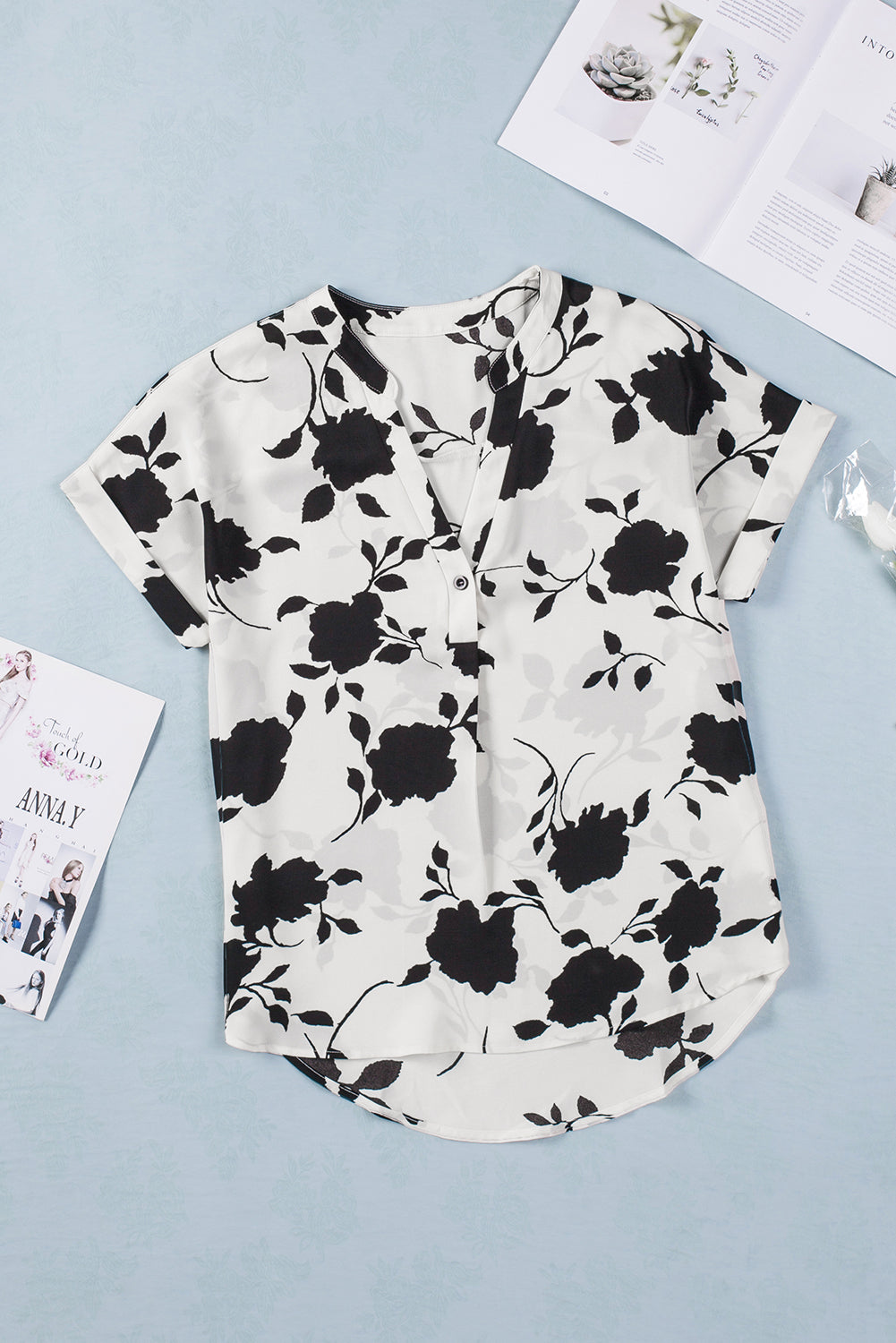 Floral Printed Short Sleeve Blouse