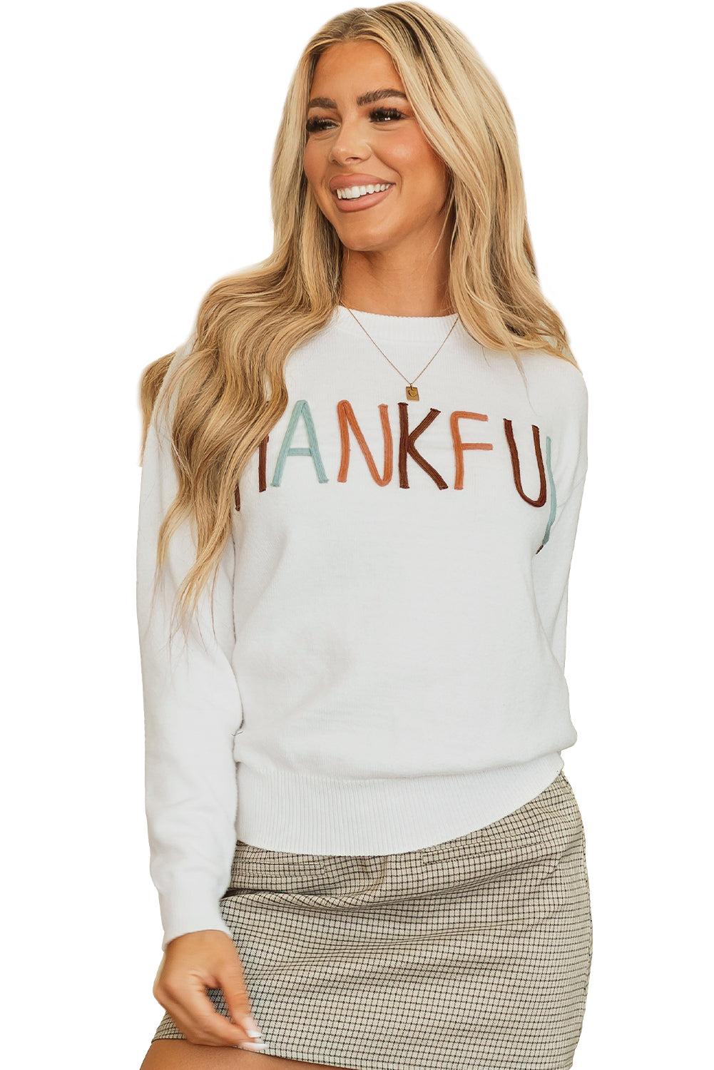 White Thankful Ivory Embroidered Sweater