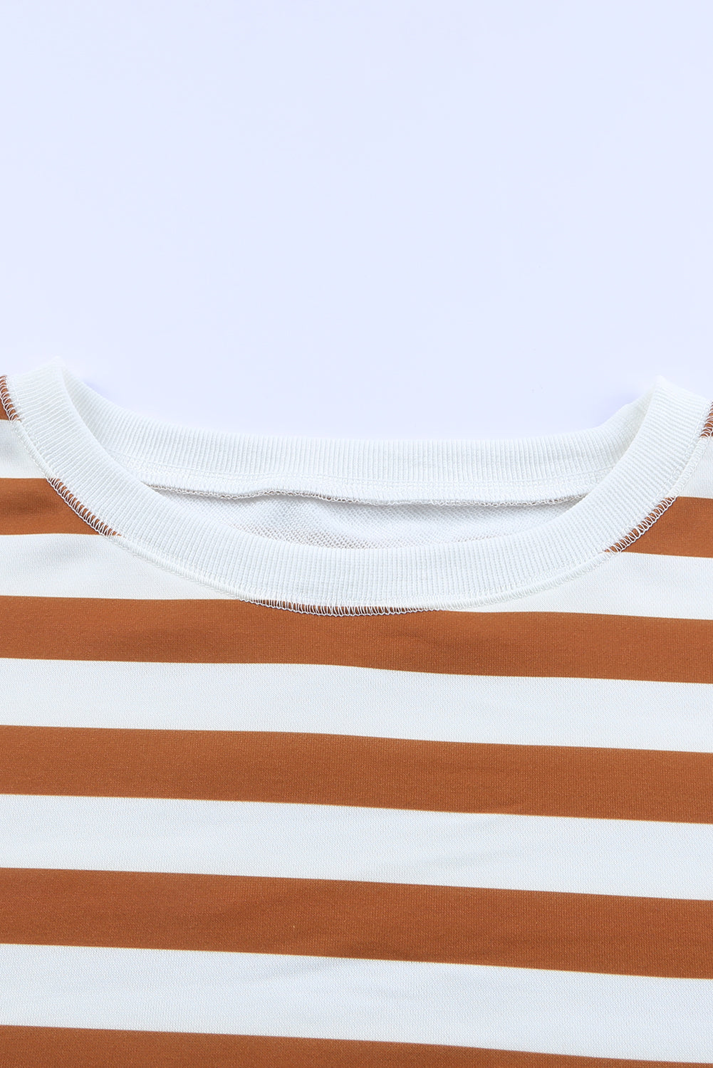 Brown Stripe Drop Shoulder Striped Pullover Sweatshirt