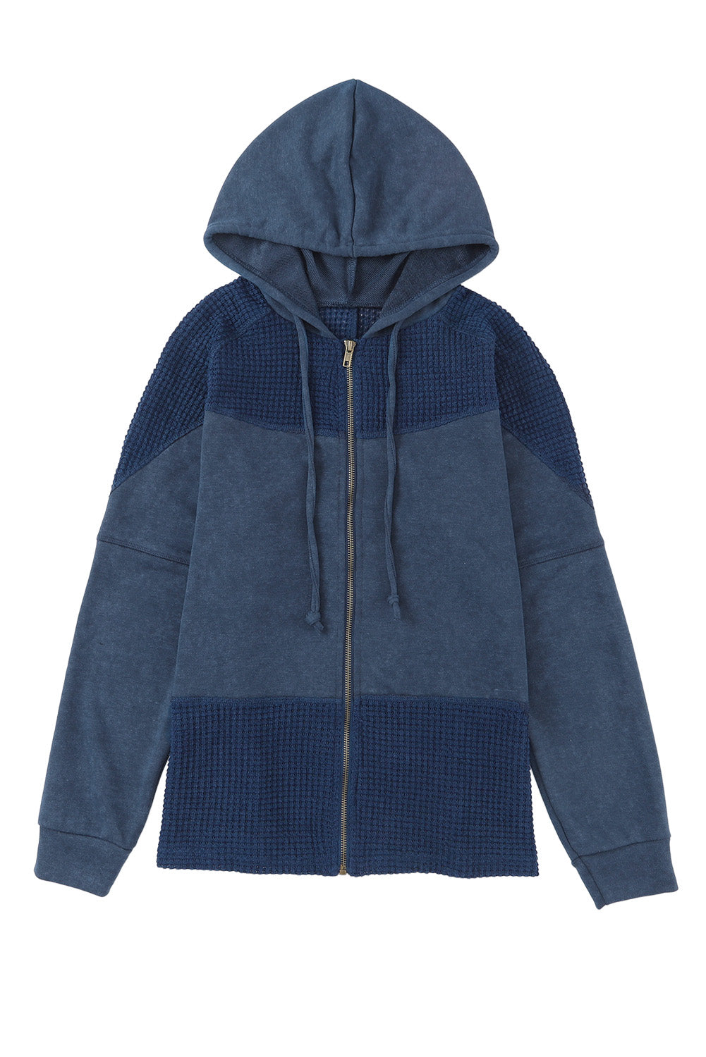 Blue Waffle Patchwork Vintage Washed Hooded Jacket