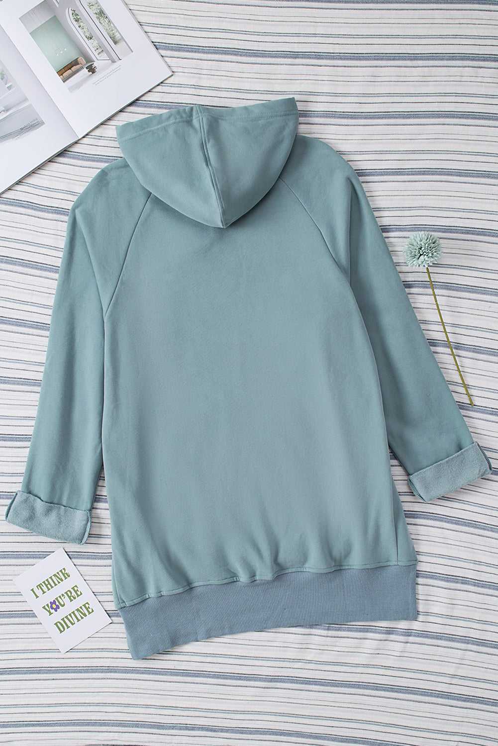 Blue Kangaroo Pocket Oversized Hoodie with Slits