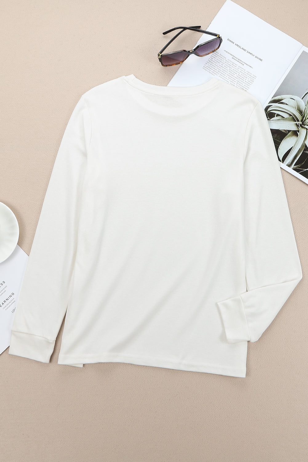 White Plain Crew Neck Long Sleeve Top