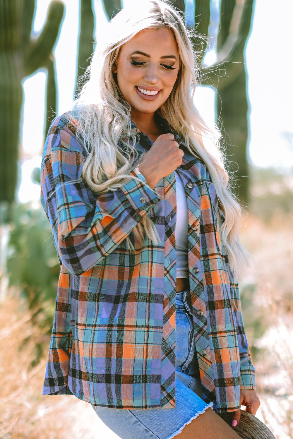 Orange Plaid Print Loose Vintage Shirt