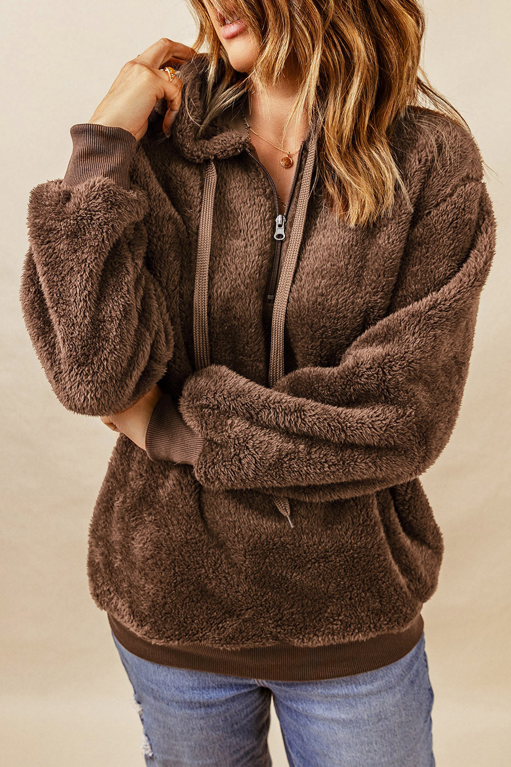 Brown Warm Furry Pullover Hoodie