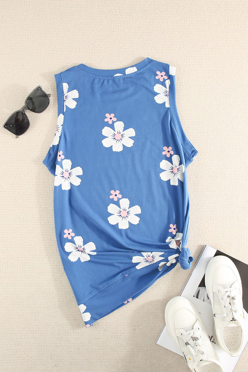 Sky Blue Crew Neck Tank Top