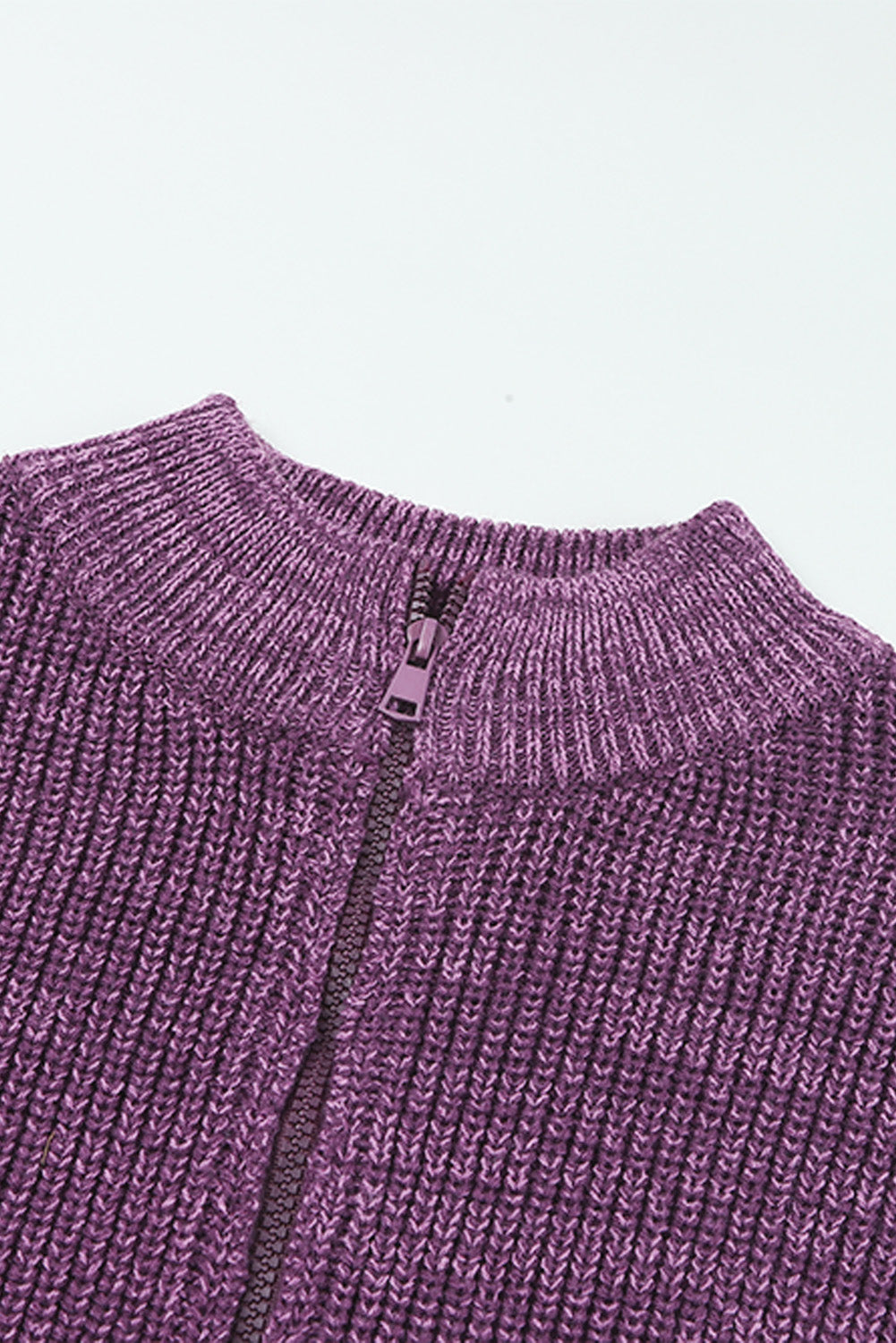 Purple Zipped Turtleneck Drop Shoulder Knit Sweater