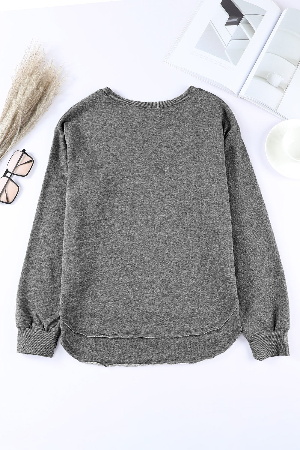 Gray Irregular Side Slit Pullover Sweatshirt