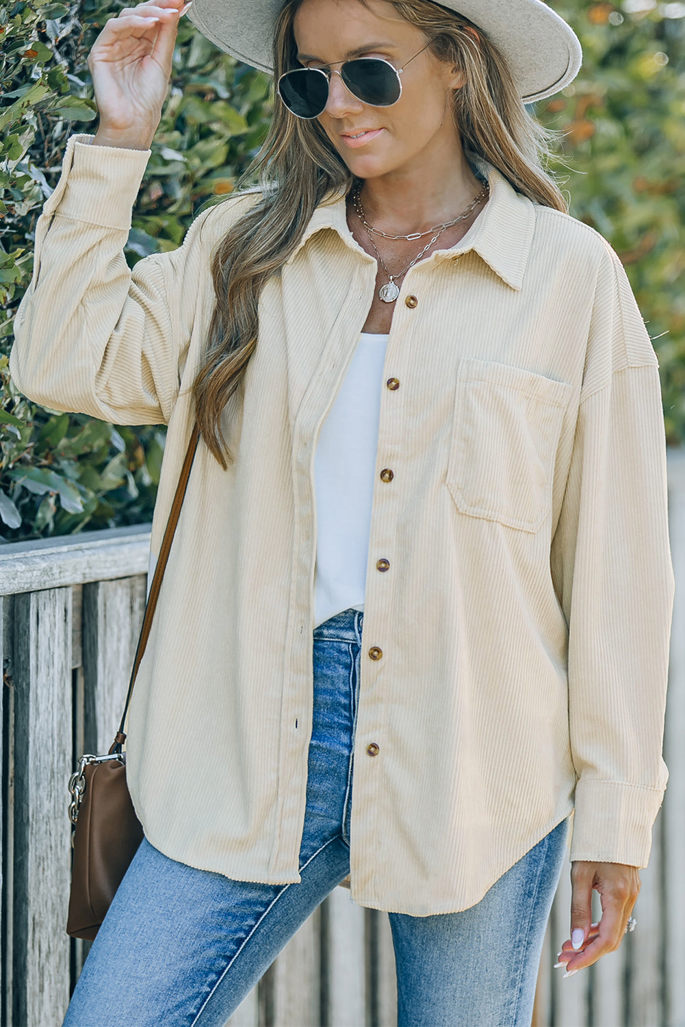 Beige Corduroy Button Pocket Shirt