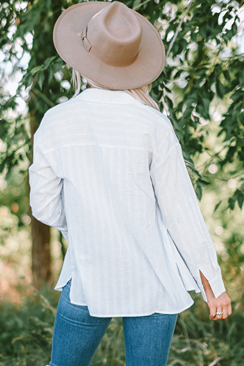 White Textured Buttons Pocketed Shirt