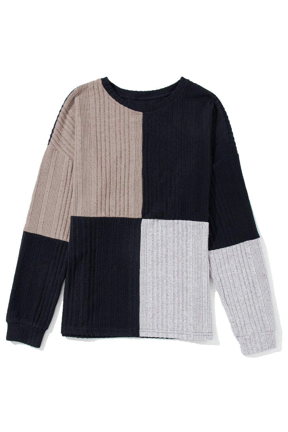 Black Colorblock Textured Knit Top